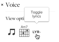 Screenshot of lyrics toggler button