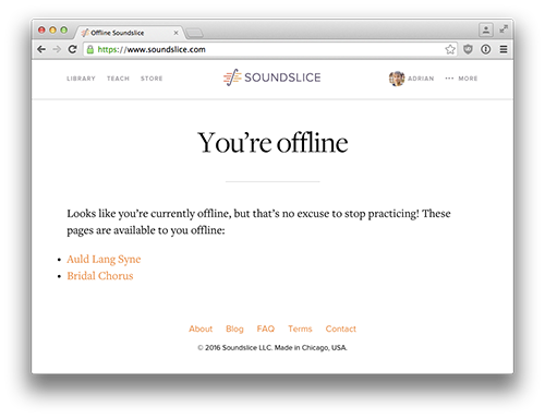 Screenshot of offline list page