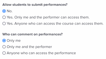 Screenshot of performance options